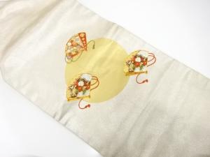 桧扇に花・古典柄　刺繍　名古屋帯